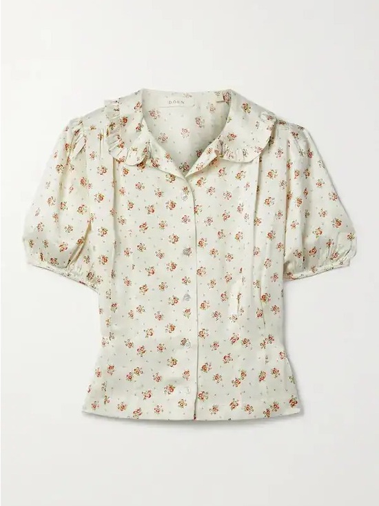 Doen Tops - Doen Silk Bel Elegant Floral Blouse
